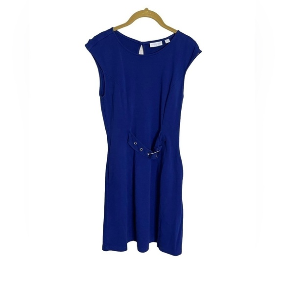 New York & Co Cobalt Blue Belted Middle Career Work Dress Small - Picture 1 of 8